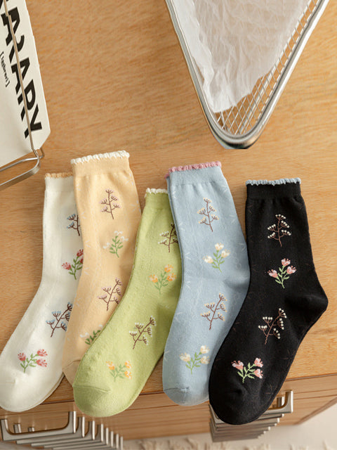 5 Paar Baumwollsocken mit Blumenmuster für Damen