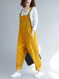 Thumbnail for Damen Retro Colorblock Herbst Denim Jumpsuits