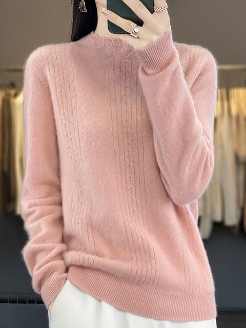 Damen Herbst Lässiger Streifen O-Ausschnitt Wollstrickpullover