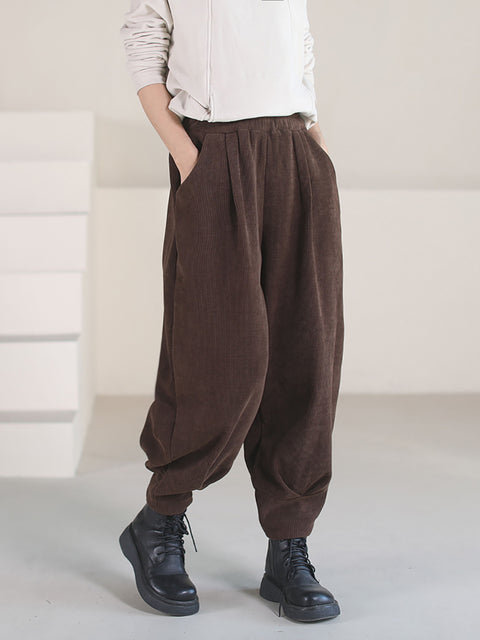 Plus Size Damen Vintage Solid Winter Cordhose