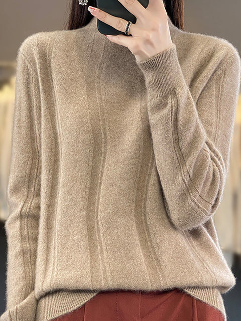 Damen Herbst Lässiger Streifen O-Ausschnitt Wollstrickpullover