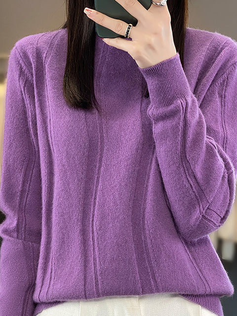 Damen Herbst Lässiger Streifen O-Ausschnitt Wollstrickpullover