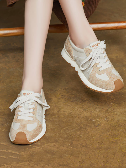 Women Spring Casual Leather Spliced Sprot Shoes