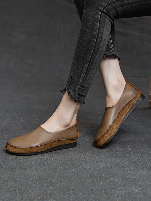 Damen Frühling Vintage Leder gespleißte flache Schuhe