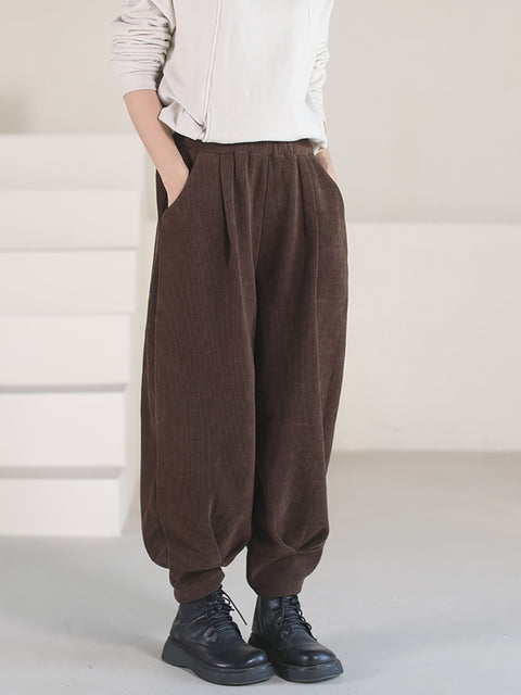 Plus Size Damen Vintage Solid Winter Cordhose