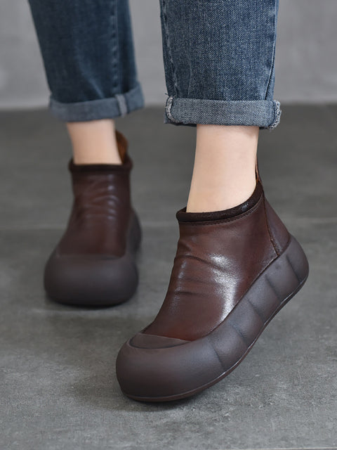 Women Vintage Autumn Soft Leather Platform Boots