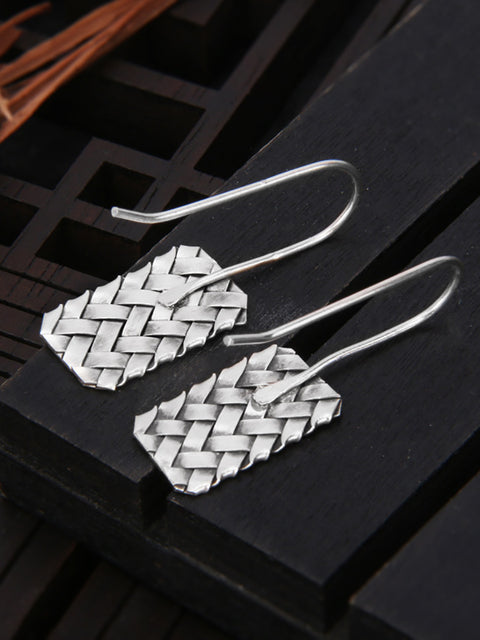 Women Vintage S925Sliver Knitted Ethnic Earrings