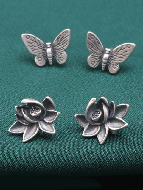 Vintage S925Sliver Blumen Schmetterling Ohrstecker