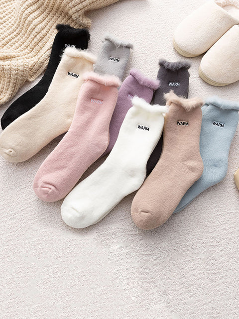 5 Paar Damen-Wintersocken aus fester Baumwolle mit Fleece-Futter