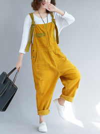 Thumbnail for Damen Retro Colorblock Herbst Denim Jumpsuits