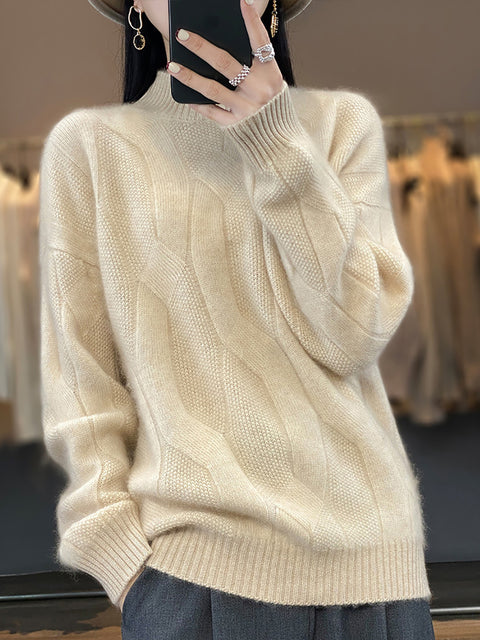 Damen Herbst Lässiger Streifen O-Ausschnitt Wollstrickpullover