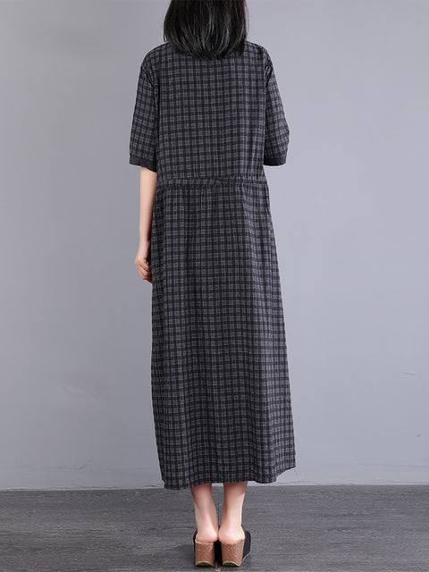 Übergröße Damen Artsy Plaid Baumwollkleid