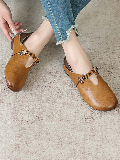 Women Vintage Colorblock Leather Soft Shoes