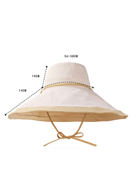 Damen Sommer Sonnenfester Hut mit großer Krempe und Farbblockdesign