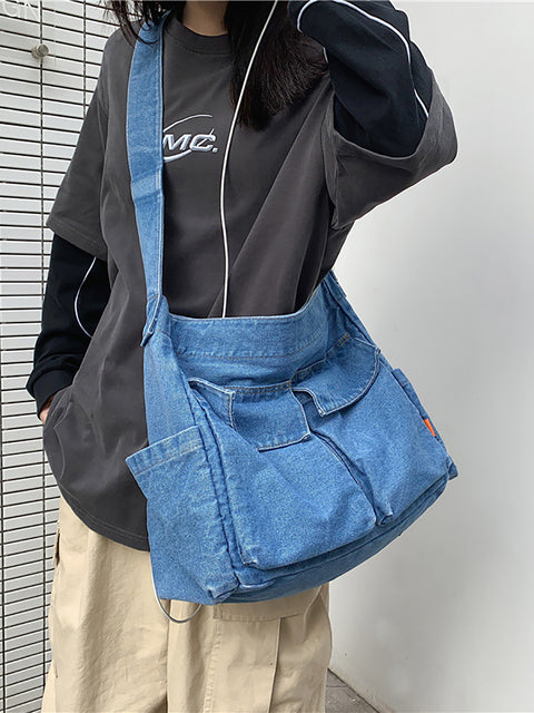 Damen Vintage Solid Denim Große Kapazität Tasche