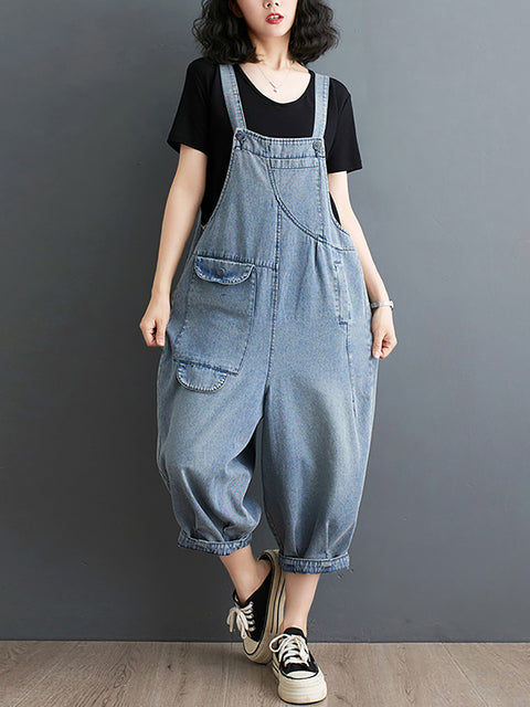 Damen Sommer Einfarbig Lässig Lose Denim Overalls