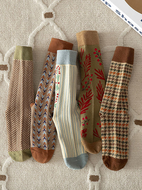 5 Paar warme Vintage-Socken für Damen