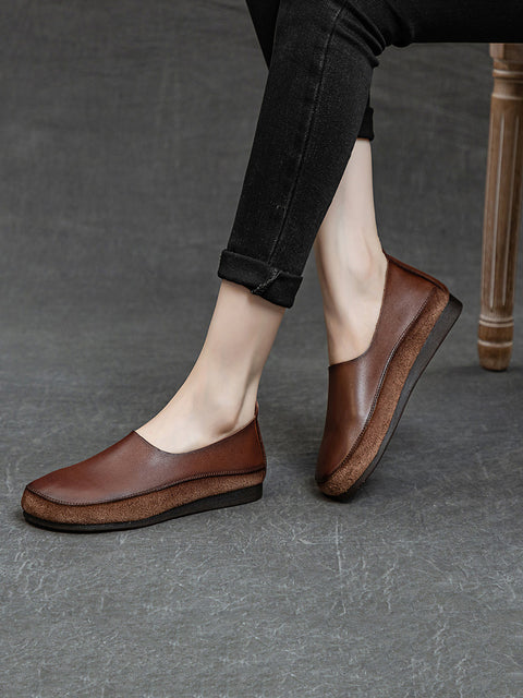 Damen Frühling Vintage Leder gespleißte flache Schuhe