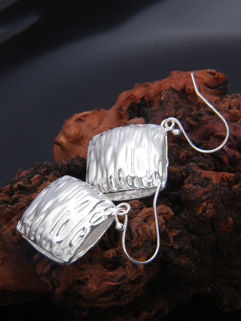 Women Casual S925Sliver Square Irregular Texture Earrings