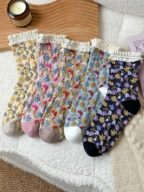 Arsy Baumwollsocken mit Blumenspitze für Damen