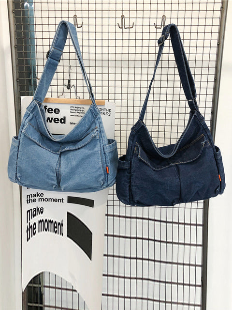 Damen Vintage Solid Denim Große Kapazität Tasche