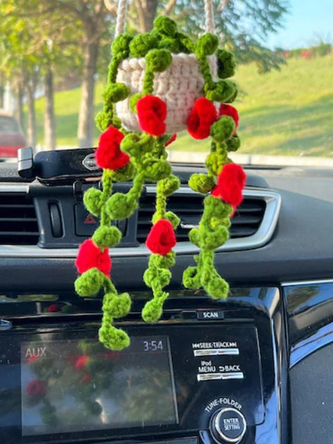 Handgefertigter gestrickter hängender Topfpflanzen-Autoanhänger