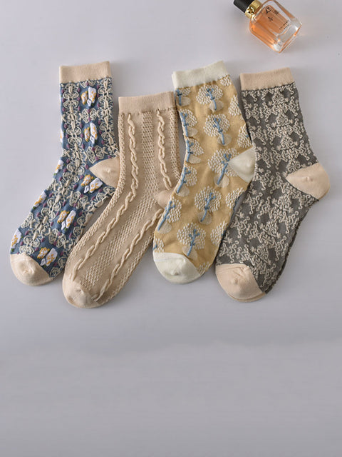 7 Paar Damen-Jacquard-Socken mit Vintage-Prägung