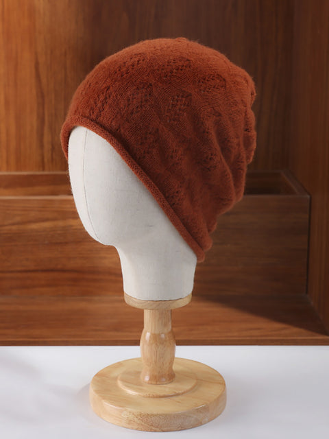 Women Winter Solid Knit Hemming Wool Hat