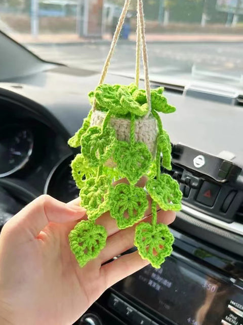 Handmade Knitted Hanging Potted Plant Car Pendant