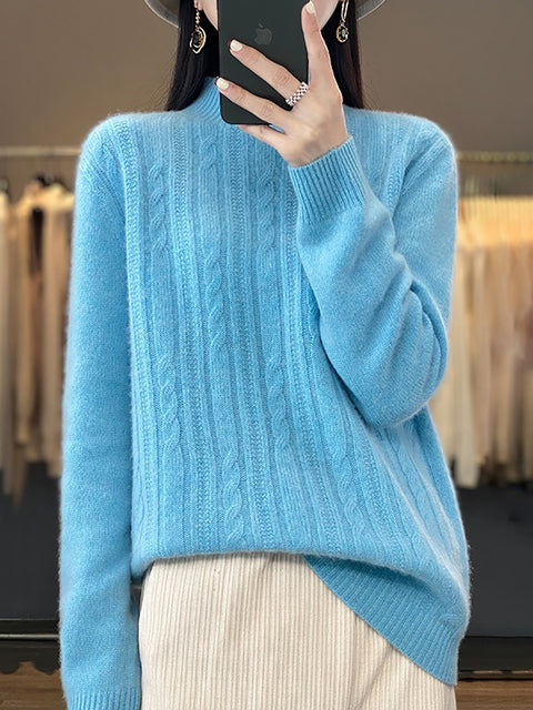 Damen Herbst Lässiger Streifen O-Ausschnitt Wollstrickpullover