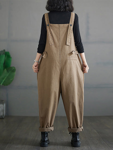 Frauen Herbst Vintage Reißverschluss Beiläufige Lose Feste Overalls