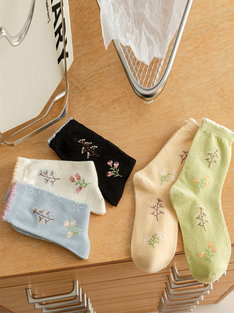 5 Paar Baumwollsocken mit Blumenmuster für Damen