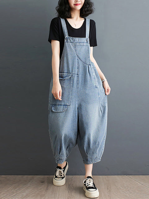 Damen Sommer Einfarbig Lässig Lose Denim Overalls