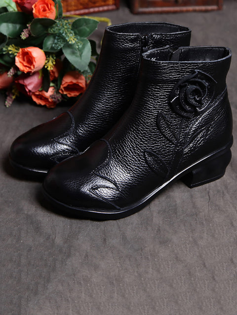 Damen-Stiefeletten im Retro-Stil aus Leder mit Blumenmuster