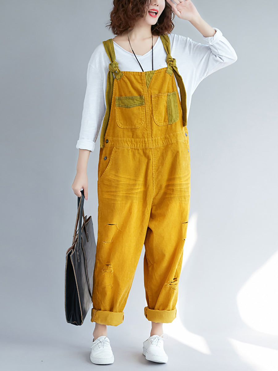 Damen Retro Colorblock Herbst Denim Jumpsuits