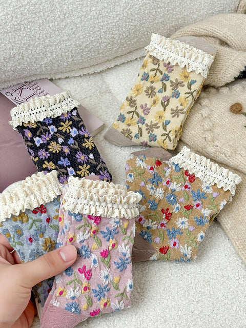 Arsy Baumwollsocken mit Blumenspitze für Damen