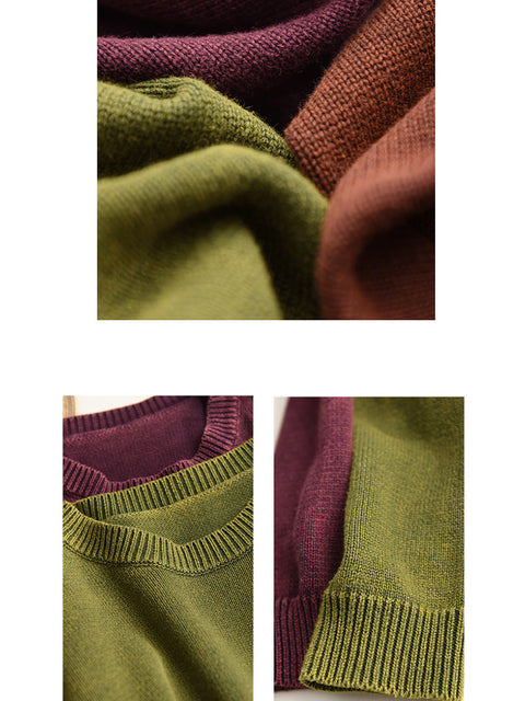 Damen Herbst Lässiger O-Ausschnitt Reine Farbe Strickpullover