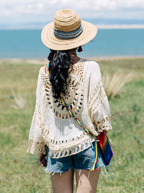 Frauen-Sommer-Reise-gestricktes, ausgehöhltes, sonnenfestes Hemd