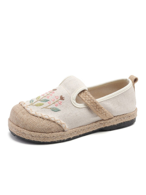 Damen Flache Schuhe aus Leinen und Baumwolle mit ethnischer Blumenstickerei