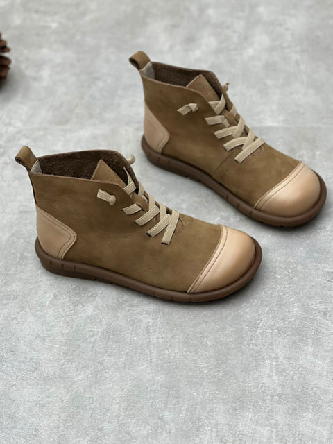 Vintage-Stiefeletten aus gespleißtem Leder mit Kordelzug für Damen