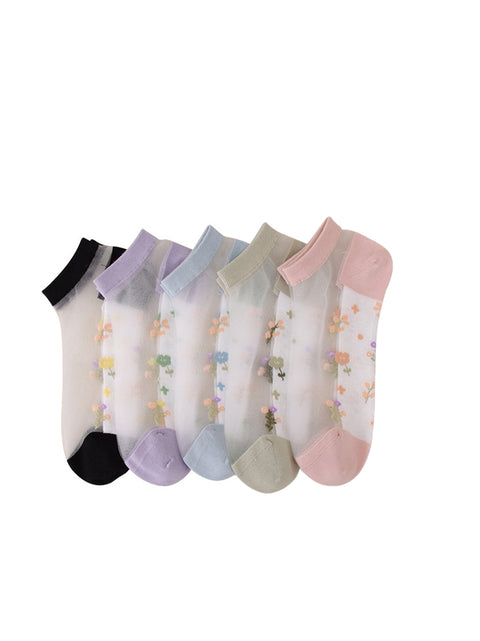 5 Paar dünne Jacquardsocken für Damen im Sommer