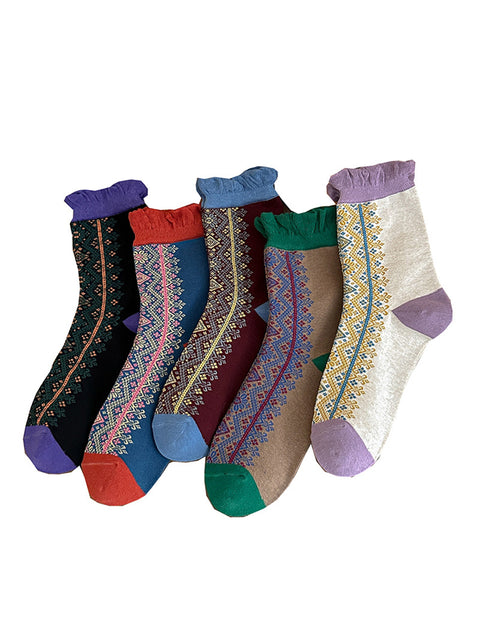 5 Paar Vintage-Spitzen-Baumwollsocken für Damen