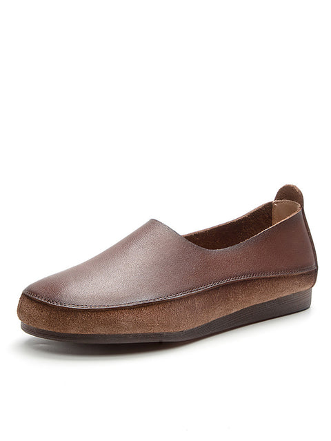 Damen Frühling Vintage Leder gespleißte flache Schuhe