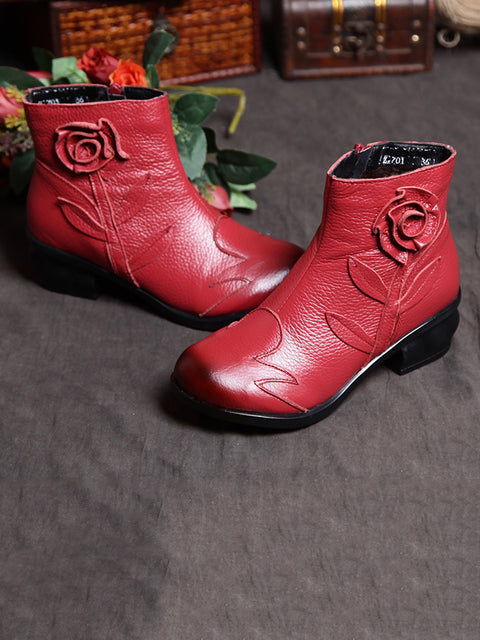 Damen-Stiefeletten im Retro-Stil aus Leder mit Blumenmuster