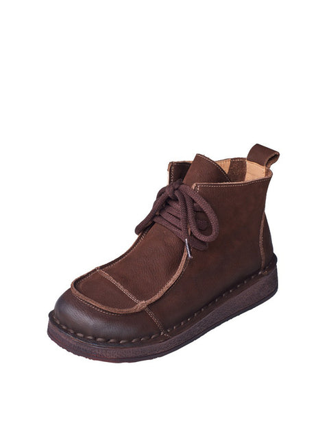 Damen Winter Retro Leder Gespleißte Flache Stiefel