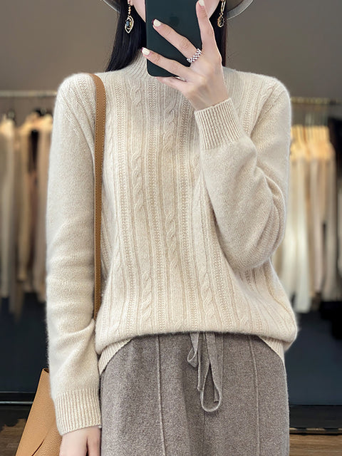 Damen Herbst Lässiger Streifen O-Ausschnitt Wollstrickpullover