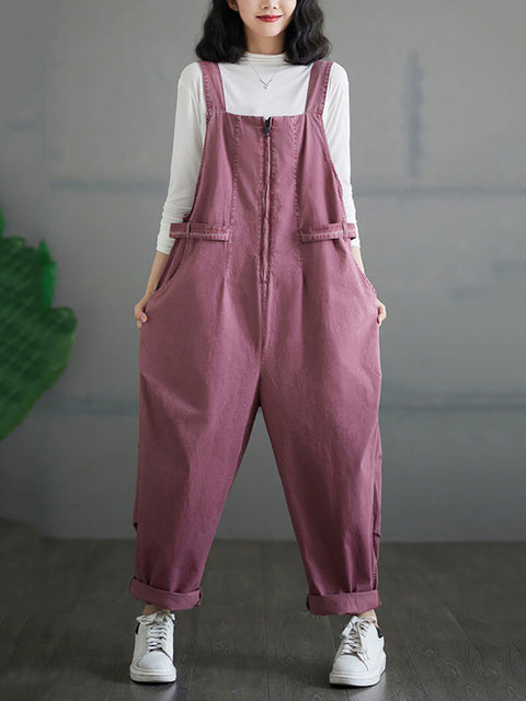 Frauen Herbst Vintage Reißverschluss Beiläufige Lose Feste Overalls