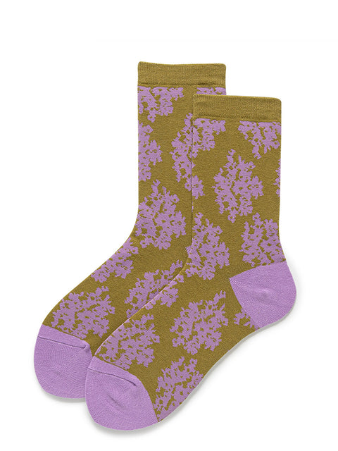 3 Paar Baumwollsocken mit Blumenmuster und Farbblockdesign für Damen