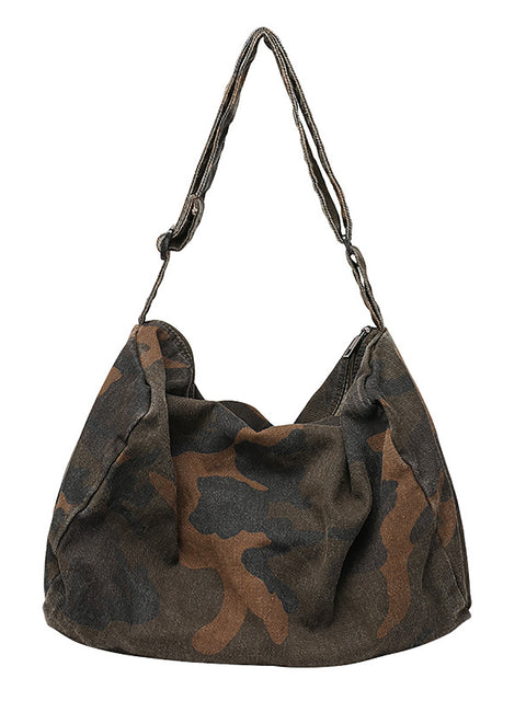 Damen Artsy Camouflage Washed Schultertasche Umhängetasche