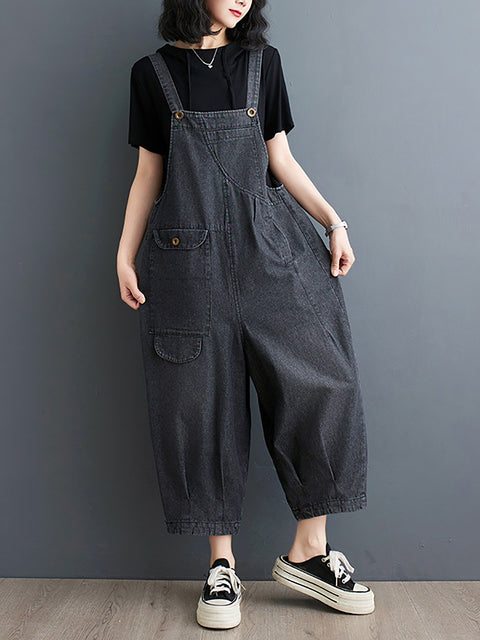 Damen Sommer Einfarbig Lässig Lose Denim Overalls